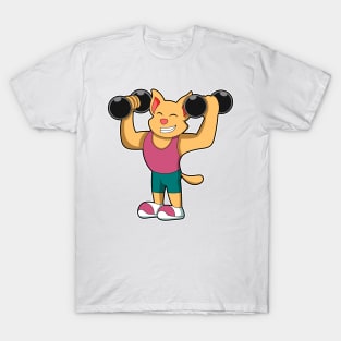 Cat at Bodybuilding with Dumbbells T-Shirt